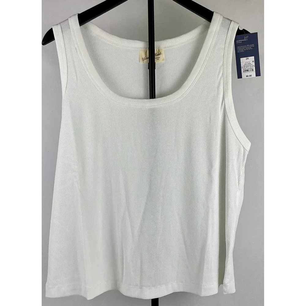 2 Pack Universal Thread White Ribbed Tank Top 2X Responsible Style - Picture 2 of 7